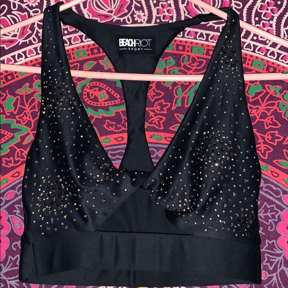 Beach Riot Twist Top Bra in Black Rhinestones